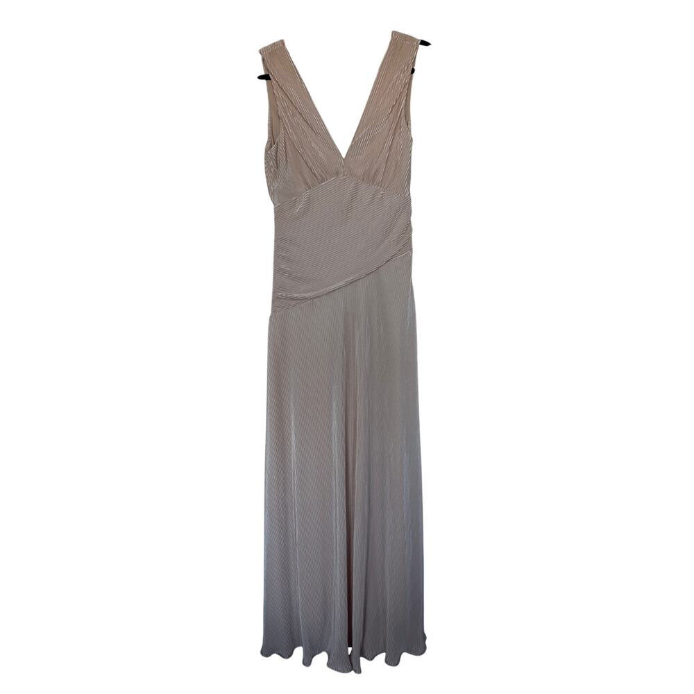 NWT Lulus Renee Blush Satin Plisse V-Neck Maxi Dress, M
